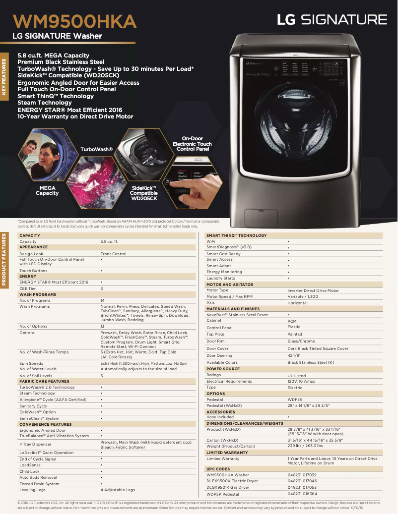 Page n°1 - Fiche technique LG WM9500HKA