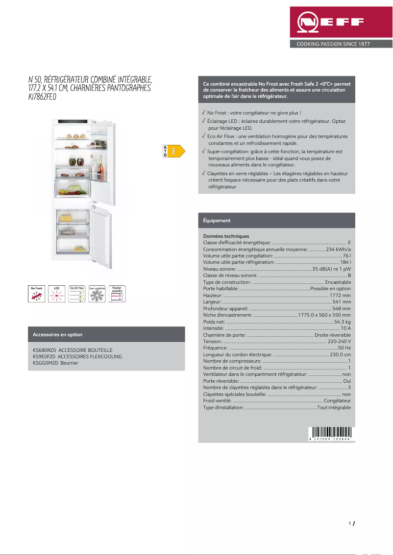 Page n°1 - Fiche technique Neff KI7862FE0