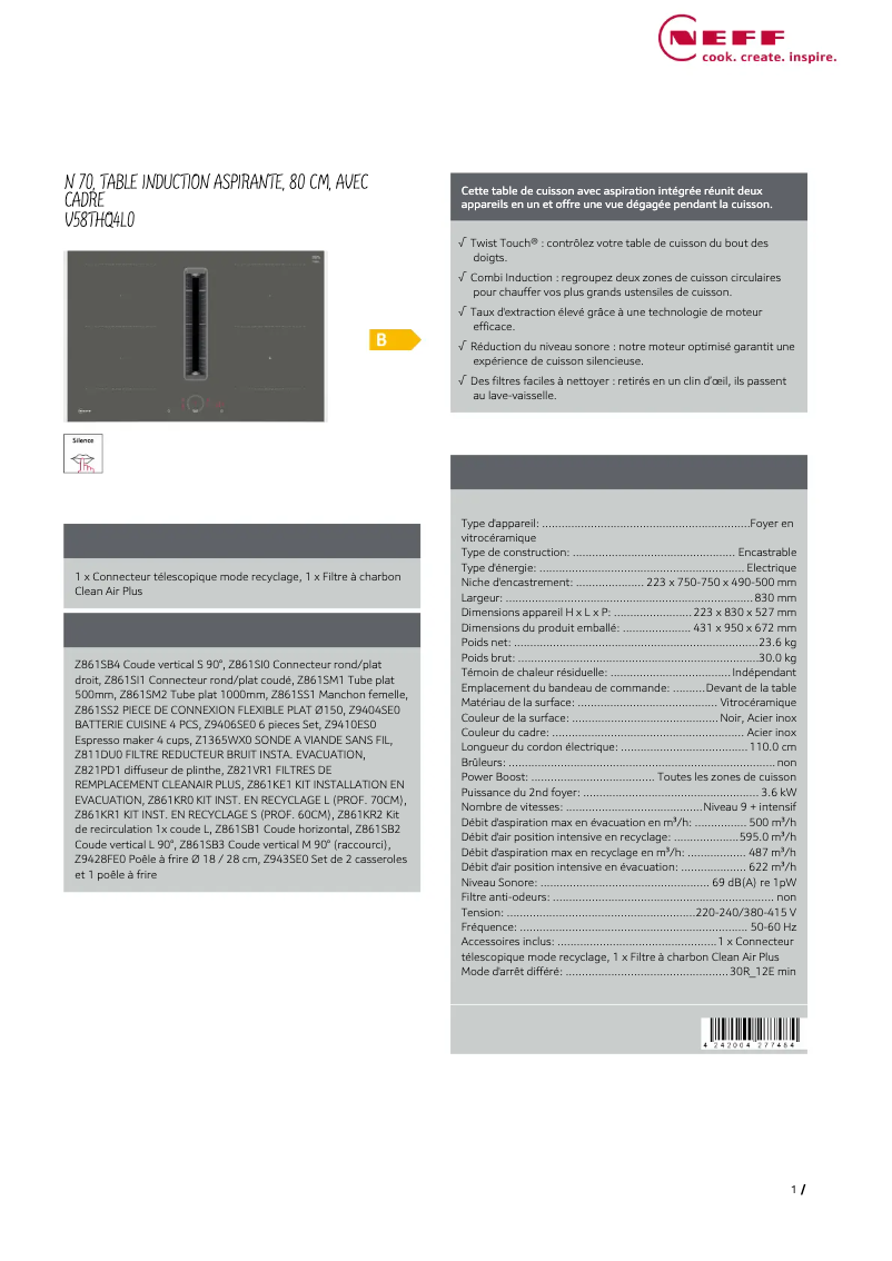 Página 1 del manual Ficha técnica Neff V58THQ4L0