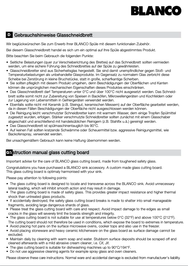 Page 1 de la notice Manuel utilisateur BLANCO ZENAR XL 6 S-F