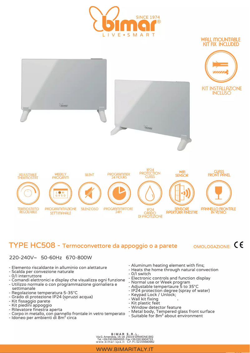 Page 1 de la notice Fiche technique Bimar HC508