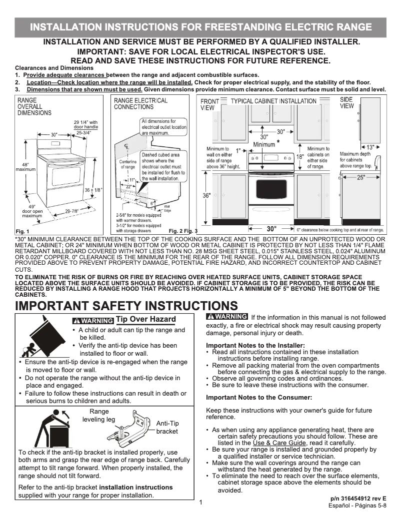 Page n°1 - Guide d'installation Frigidaire FFEF3017ZW
