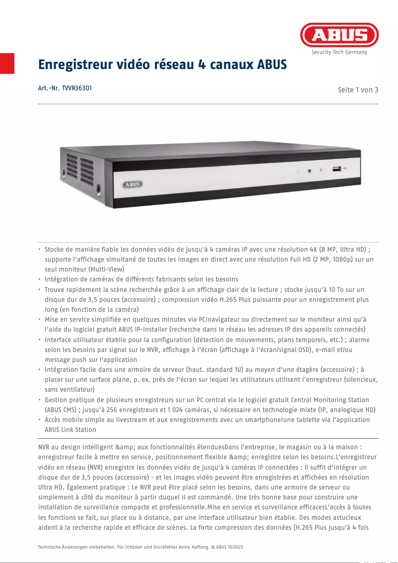 Image de la première page du manuel de l'appareil TVVR36301