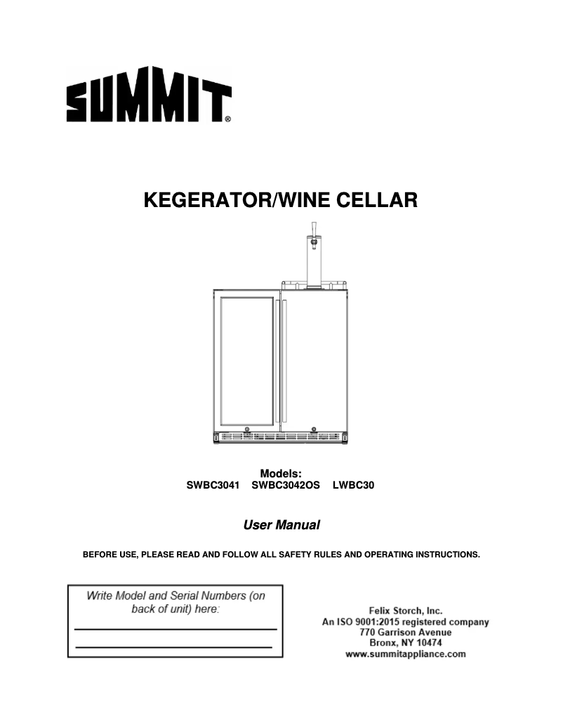 Page n°1 - Manuel utilisateur Summit SWBC3041