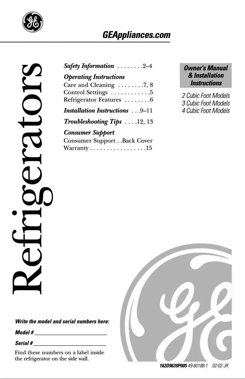 Page 1 de la notice Manuel d'utilisation et d'entretien GE GMR02AAMWW