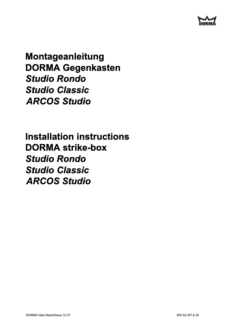 Page 1 de la notice Manuel utilisateur Dormakaba ARCOS Studio