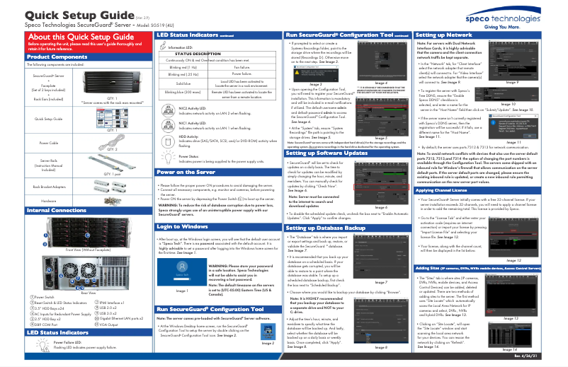Page n°1 - Guide de démarrage rapide Speco Technologies SG519