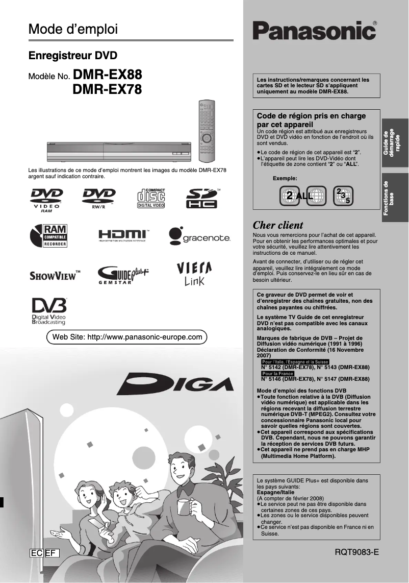 Page n°1 - Manuel utilisateur Panasonic DMR-EX88
