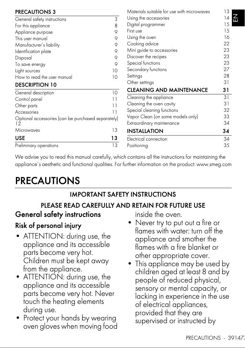 Page n°1 - Manuel utilisateur Smeg SOA4102M1B3