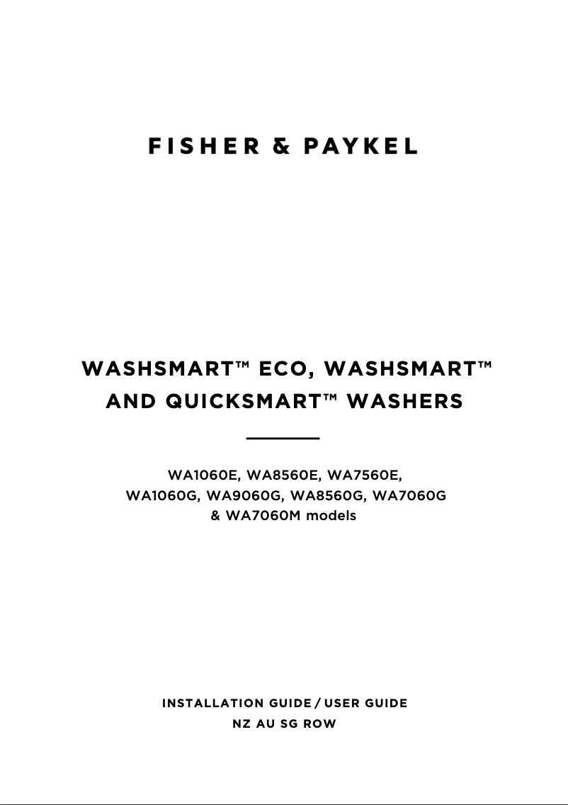 Page 1 de la notice Manuel utilisateur Fisher & Paykel WA1068G1 WashSmart