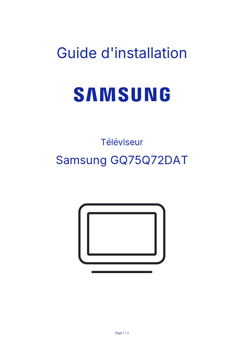 Page n°1 - Guide d'installation Samsung GQ75Q72DAT