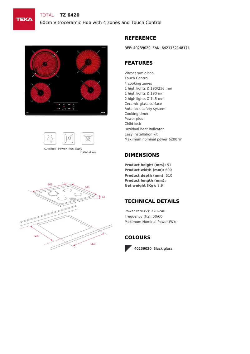Page 1 de la notice Fiche technique Teka TZ 6420
