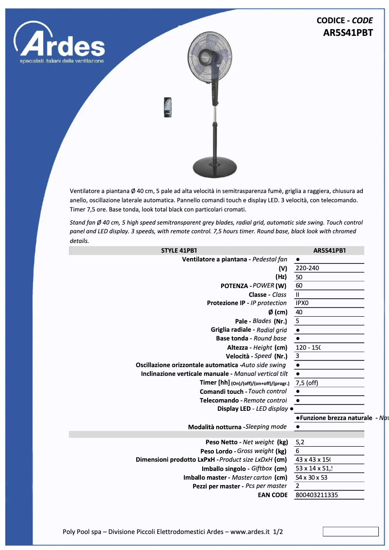 Image de la première page du manuel de l'appareil AR5S41PBT