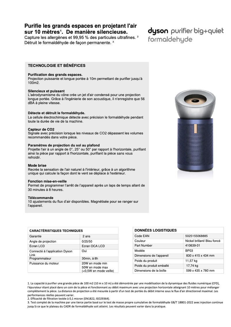 Page n°1 - Manuel utilisateur Dyson Purifier Big+Quiet Formaldehyde