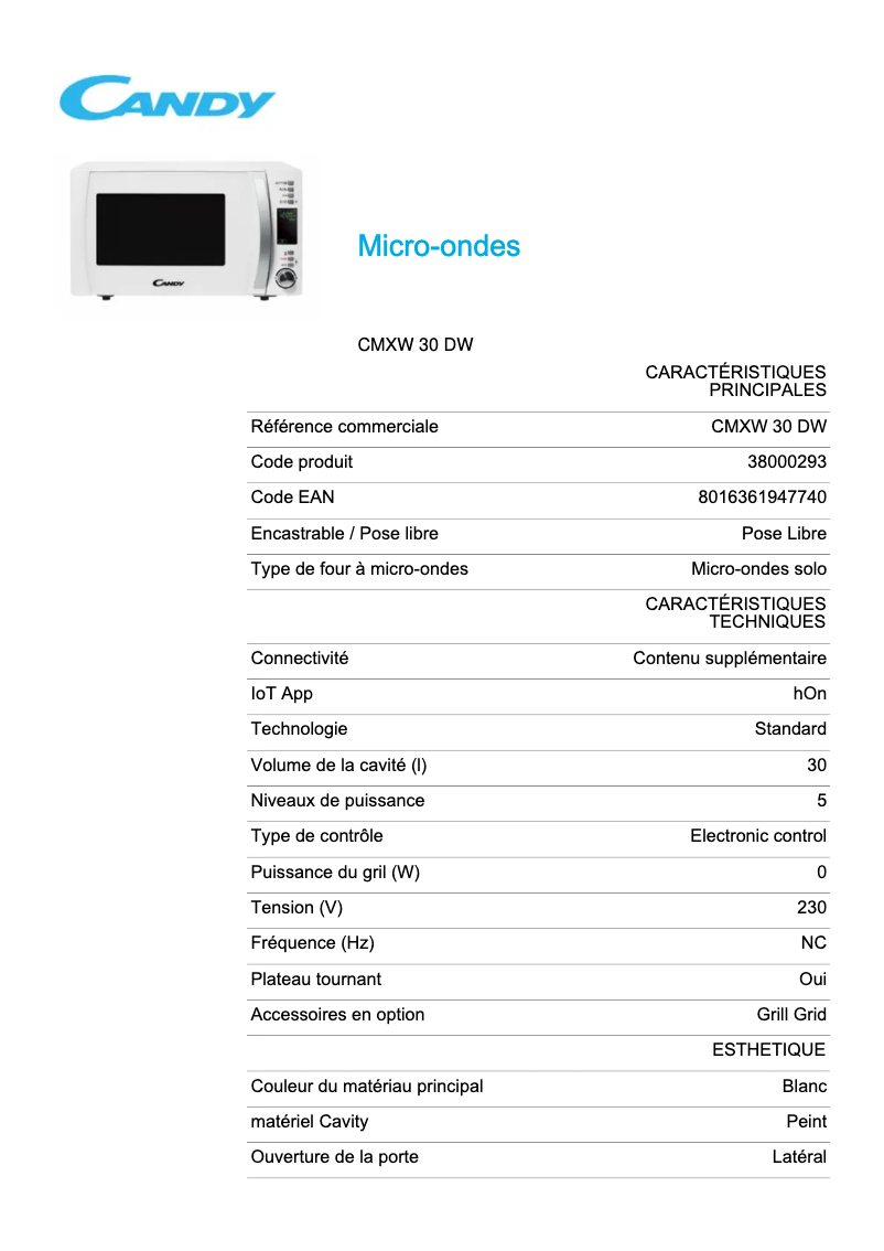 Image de la première page du manuel de l'appareil CMXW 30 DW