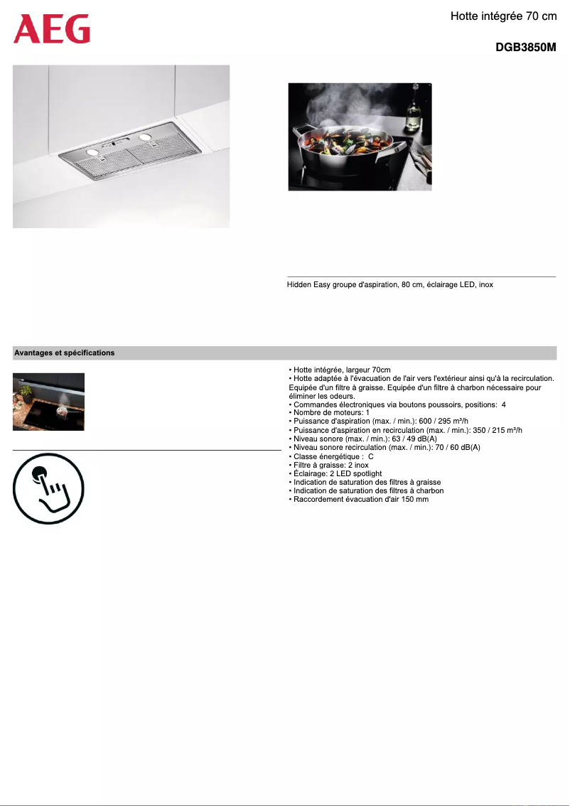 Page 1 de la notice Fiche technique AEG DGB3850M
