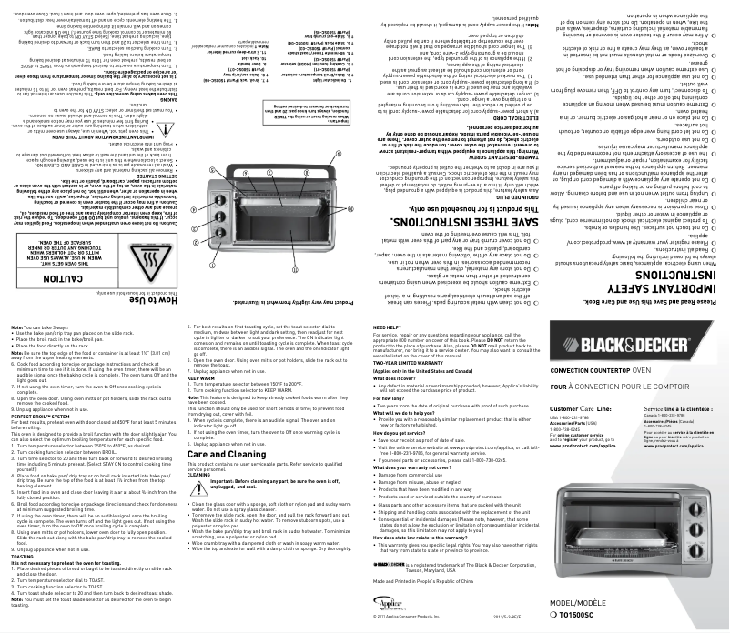Page 1 de la notice Manuel utilisateur Black & Decker TO1500SC
