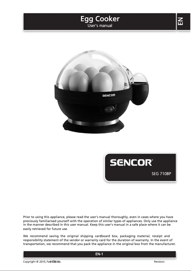 Page 1 de la notice Manuel utilisateur Sencor SEG 710BP