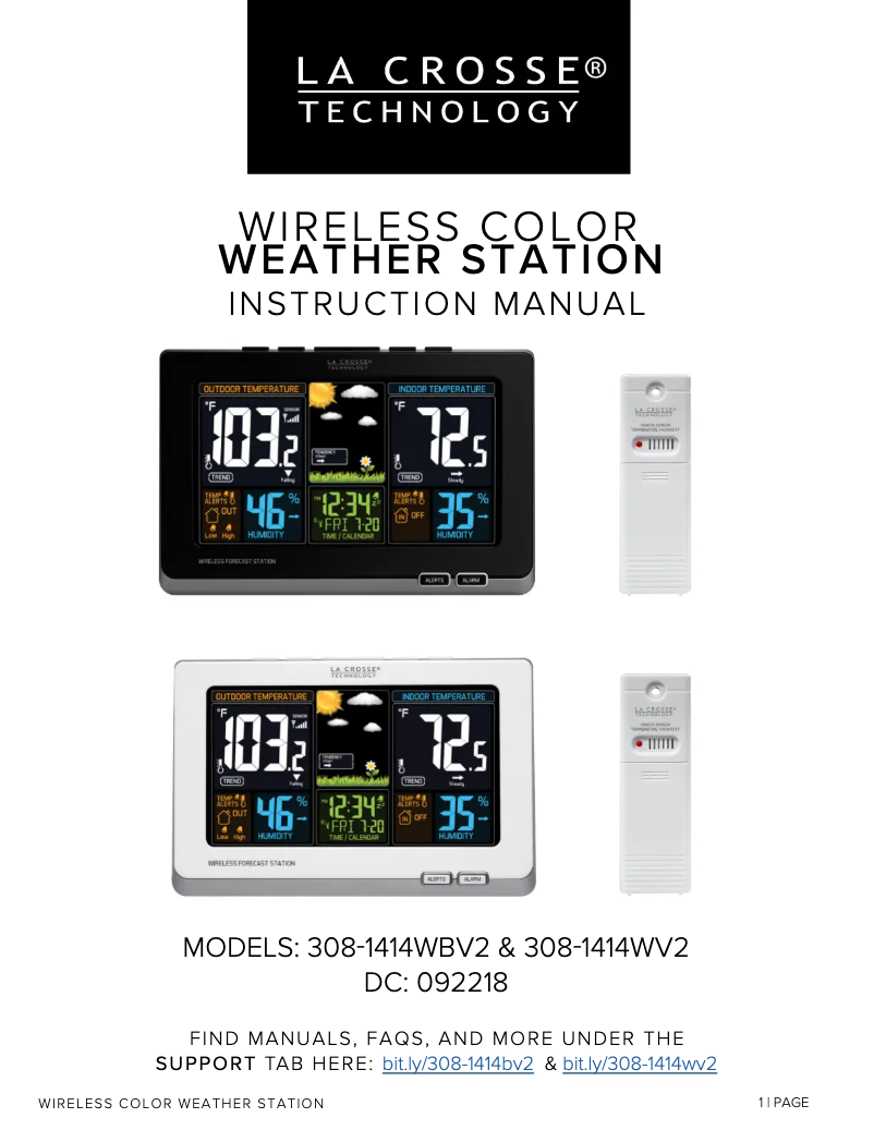 Page n°1 - Manuel utilisateur La Crosse Technology 308-1414WV2