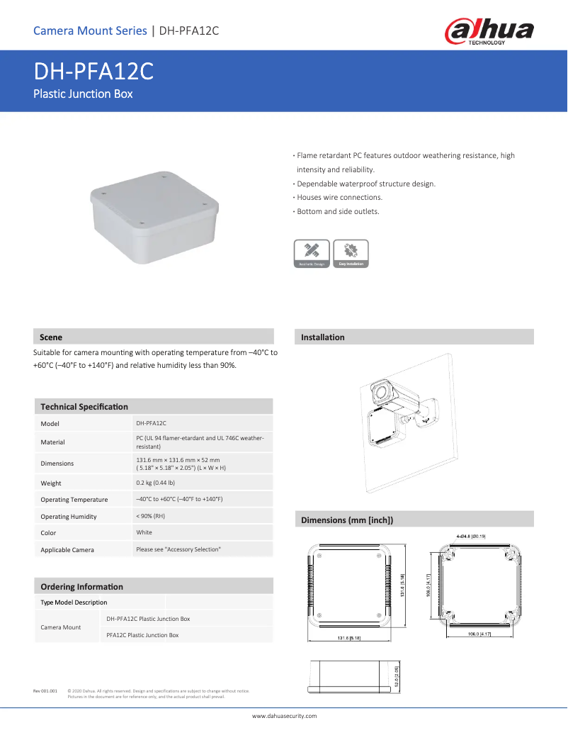 Page 1 de la notice Manuel utilisateur Dahua Technology PFA12C