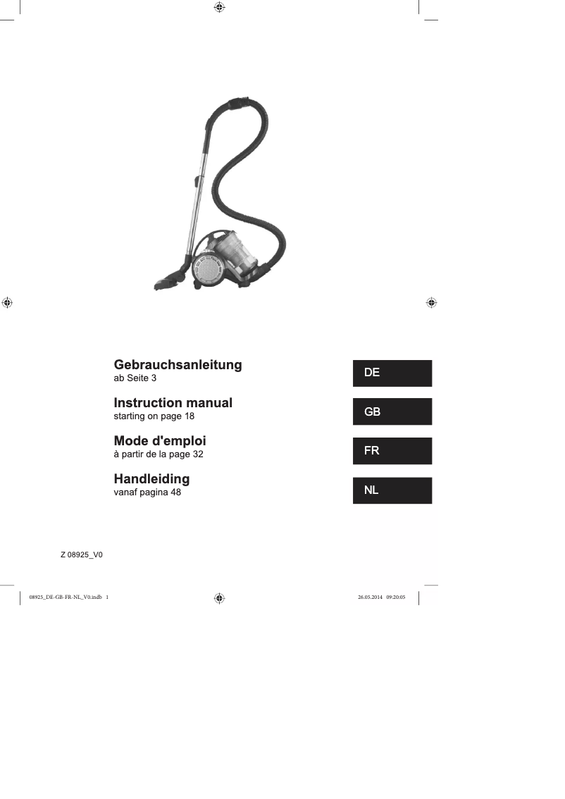 Page n°1 - Manuel utilisateur Cleanmaxx Z 08925