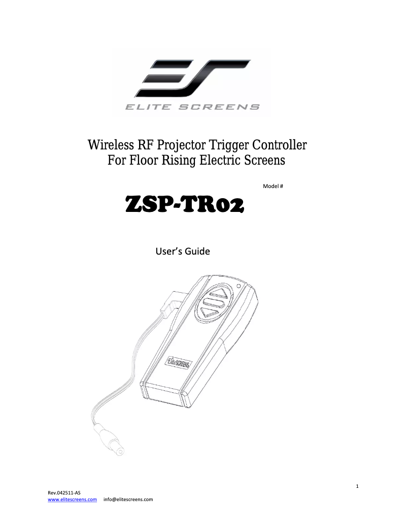 Page n°1 - Manuel utilisateur Elite Screens ZSP-TR02