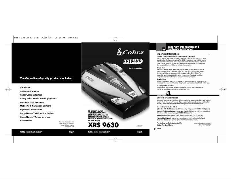 Página 1 del manual Manual de usuario Cobra XRS 9630