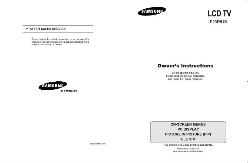 Page 1 de la notice Manuel utilisateur Samsung LE23R51BH