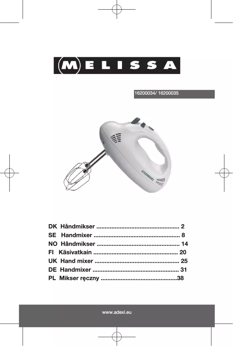 Page 1 de la notice Manuel utilisateur Melissa 16200034