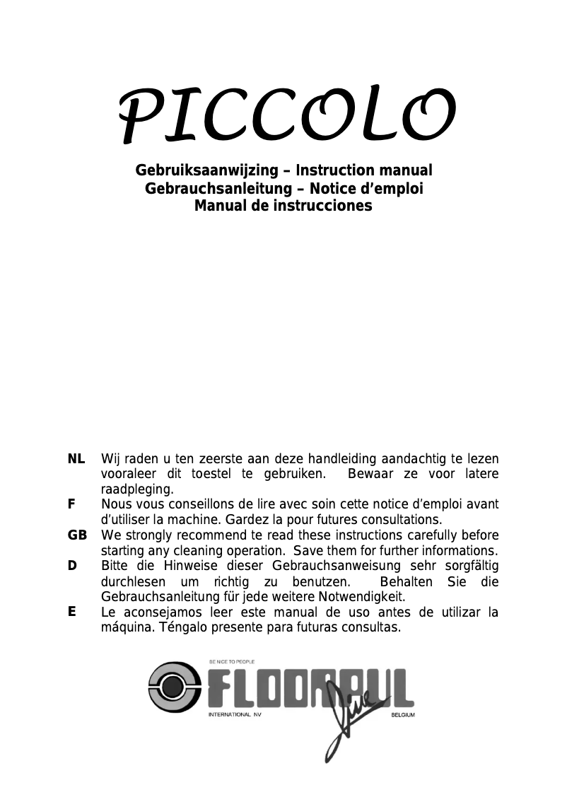 Page 1 de la notice Manuel utilisateur Floorpul Piccolo Basic