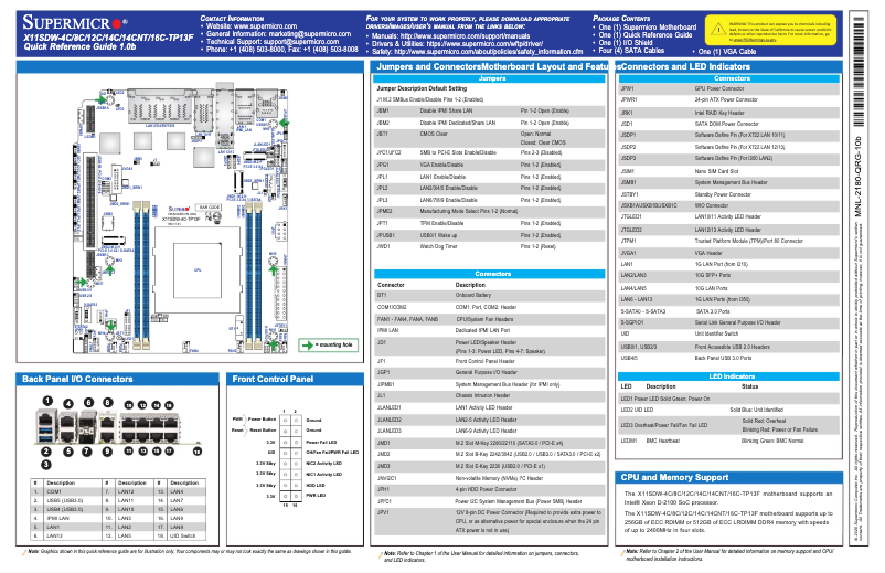 Image de la première page du manuel de l'appareil X11SDW-8C-TP13F