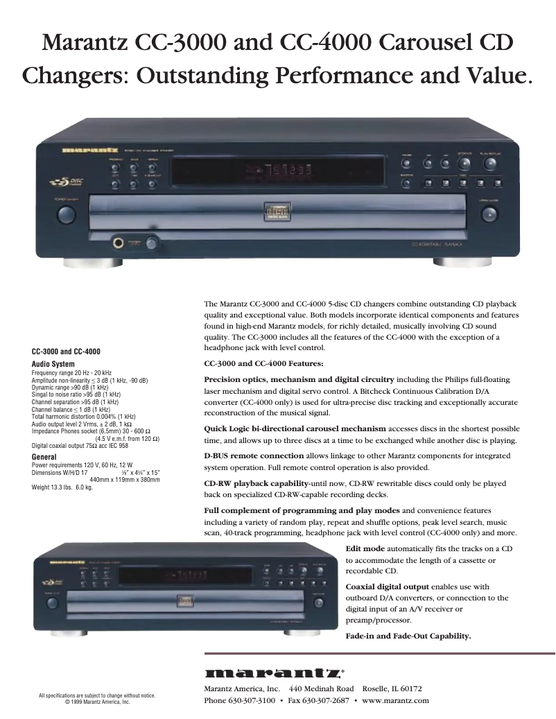 Página 1 del manual Ficha técnica Marantz CC3000