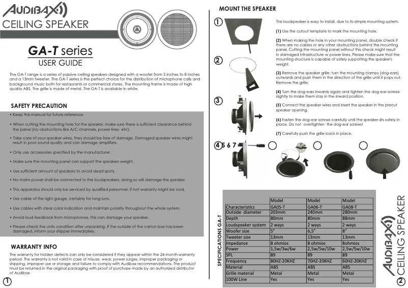 Page n°1 - Manuel utilisateur Audibax GA05-T