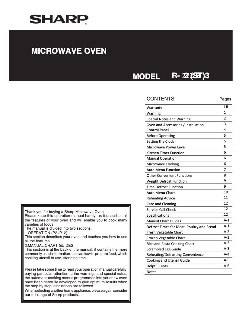 Page 1 de la notice Manuel utilisateur Sharp R-32BST
