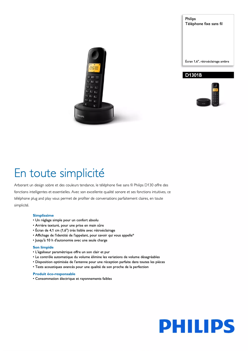 Page n°1 - Fiche technique Philips D1301B