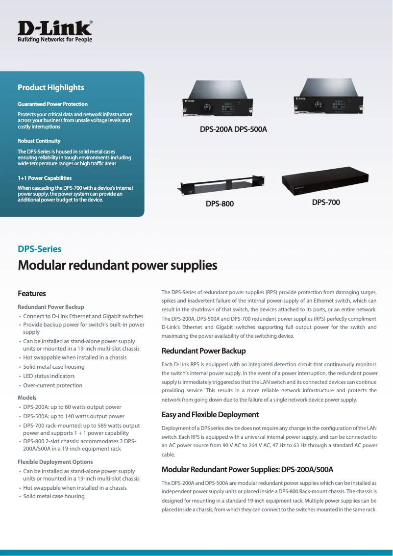 Page 1 de la notice Fiche technique D-Link DPS-200A