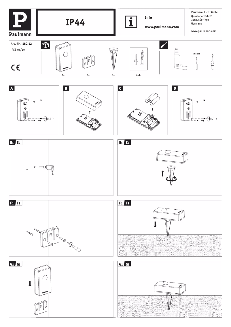 Page 1 de la notice Manuel utilisateur Paulmann 180.12
