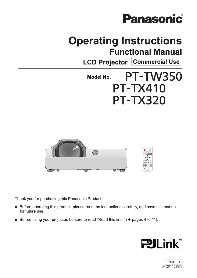 Page 1 de la notice Manuel utilisateur Panasonic PT-TW350U
