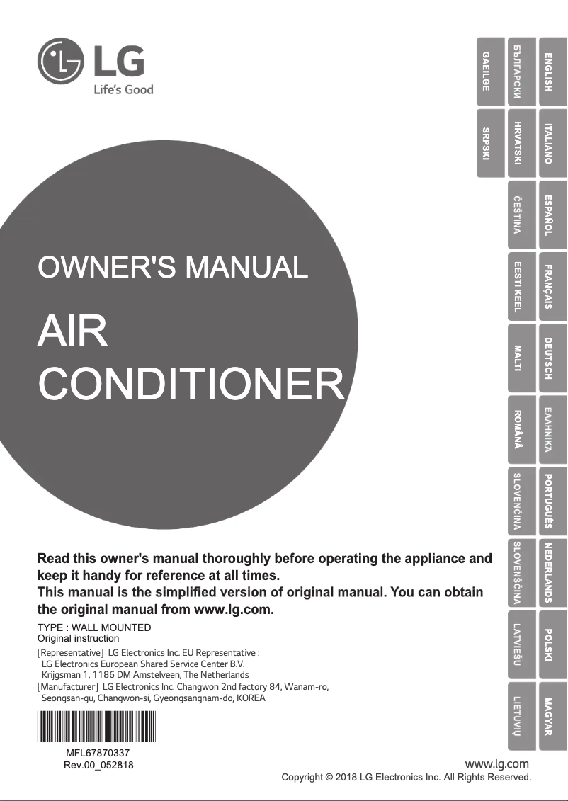 Page 1 de la notice Manuel utilisateur LG MJ24PC