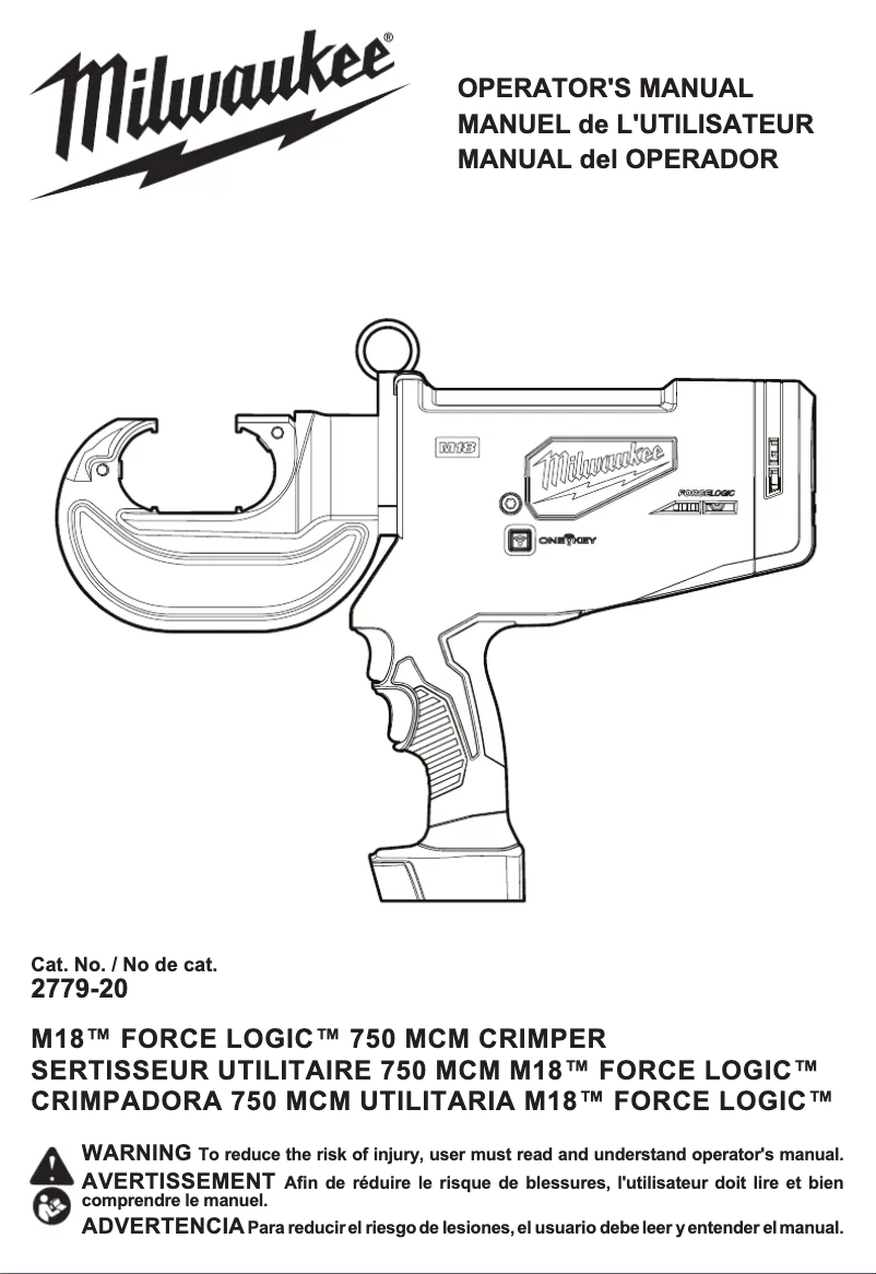 Page 1 de la notice Manuel utilisateur Milwaukee M18 Force Logic 2779-20