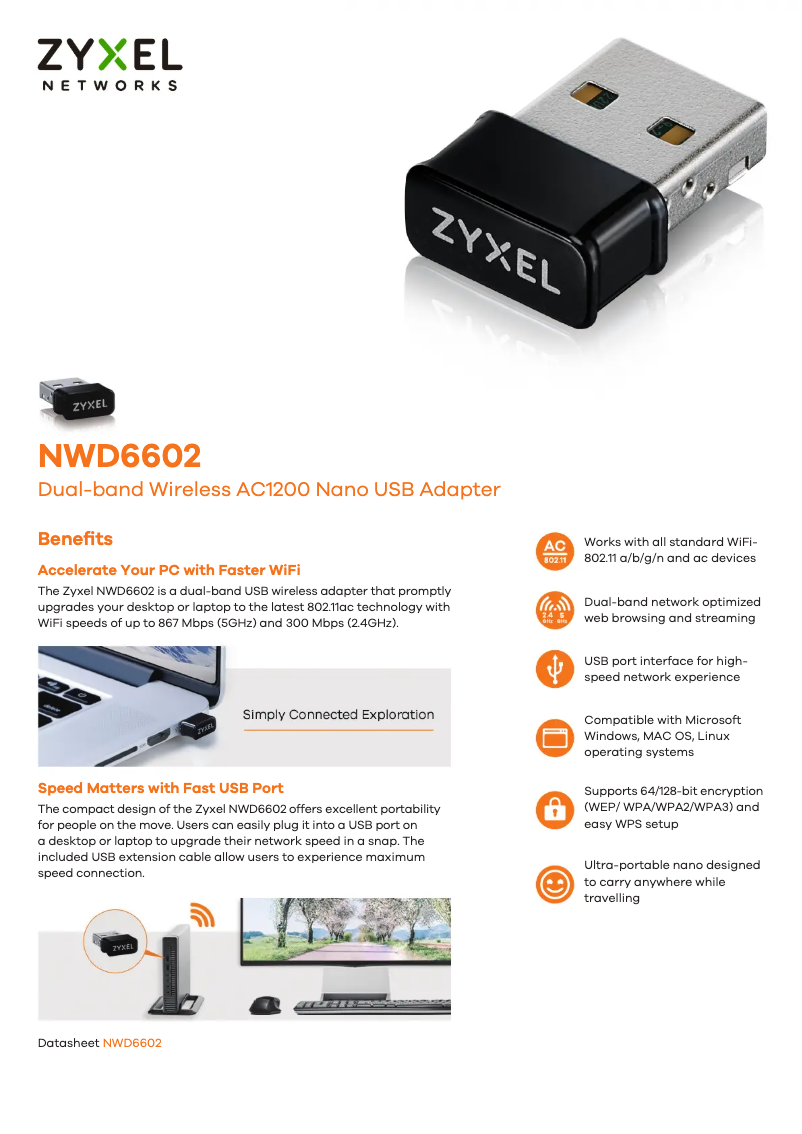 Page 1 de la notice Fiche technique ZyXEL NWD6602