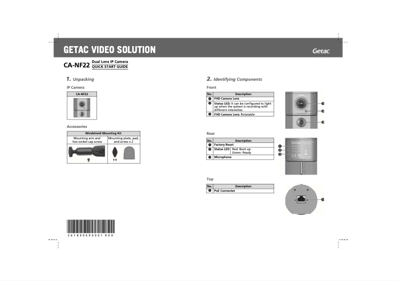 Page 1 de la notice Manuel utilisateur Getac CA-NF22