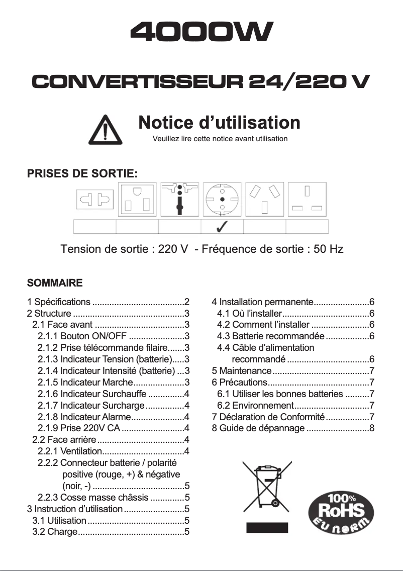 Page 1 de la notice Manuel utilisateur President ACMA986