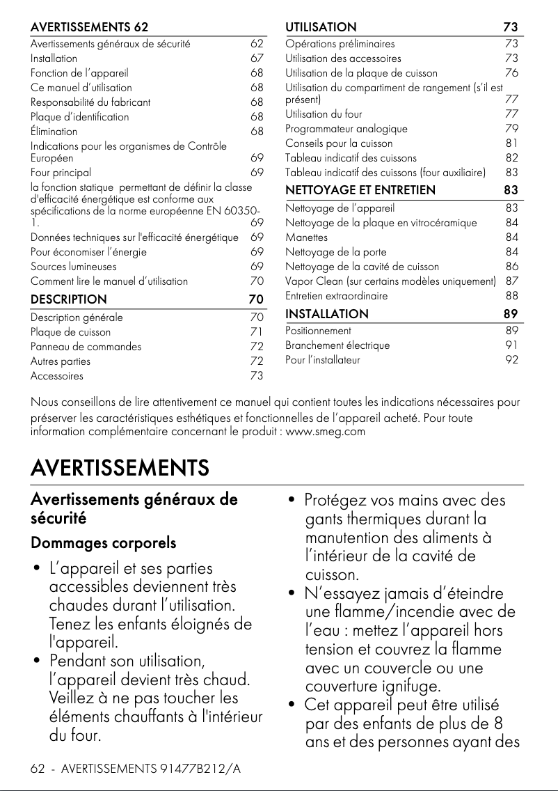 Page n°1 - Mode d'emploi Smeg CX92IM