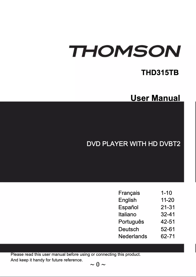Page n°1 - Manuel utilisateur Thomson THD315TB