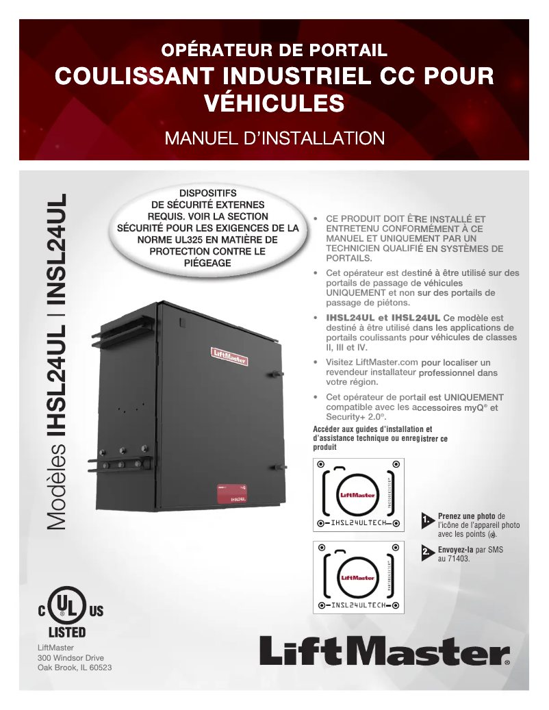 Page 1 de la notice Manuel utilisateur LiftMaster INSL24UL
