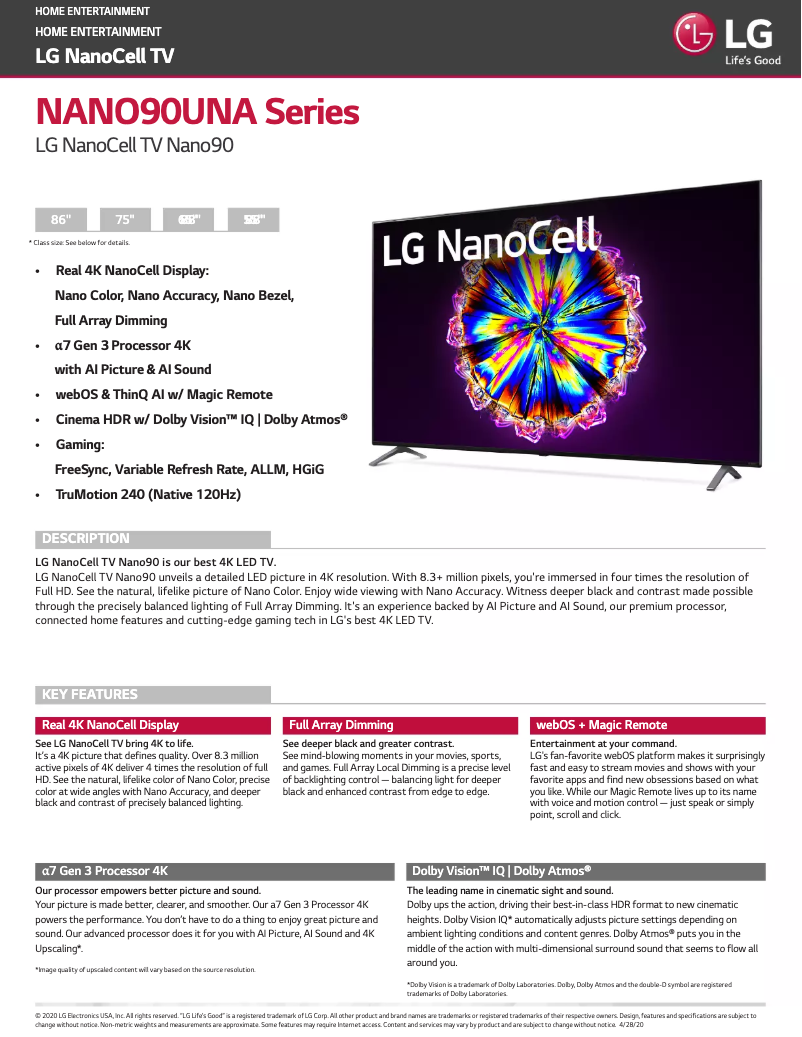 Página 1 del manual Ficha técnica LG 75NANO90UNA