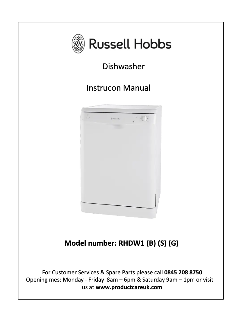 Page 1 de la notice Manuel utilisateur Russell Hobbs RHDW1B