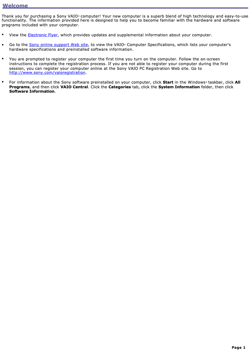 Page 1 de la notice Manuel utilisateur Sony Vaio VGC-RB55GX