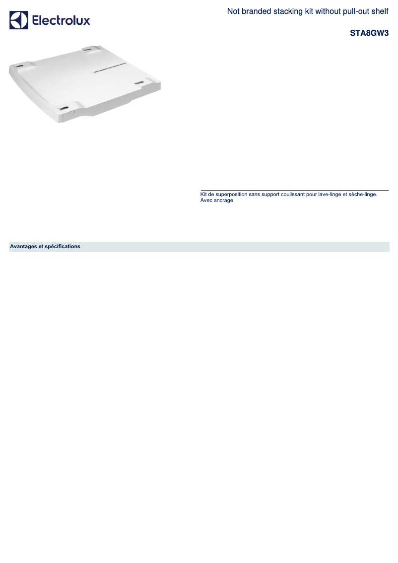 Página 1 del manual Ficha técnica Electrolux STA8GW3